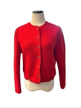 Carroll Reed Vintage Red Wool Cardigan Sweater Sz 14